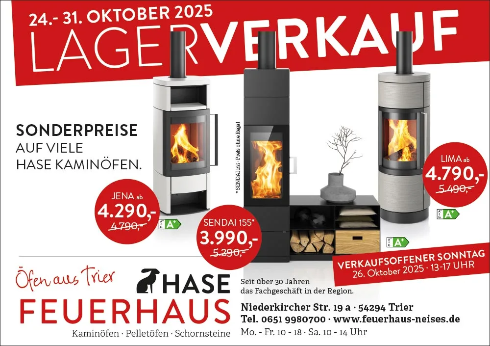 großer Lagerverkauf Trier Anzeige 3 Kaminöfen zum Sonderpreis
